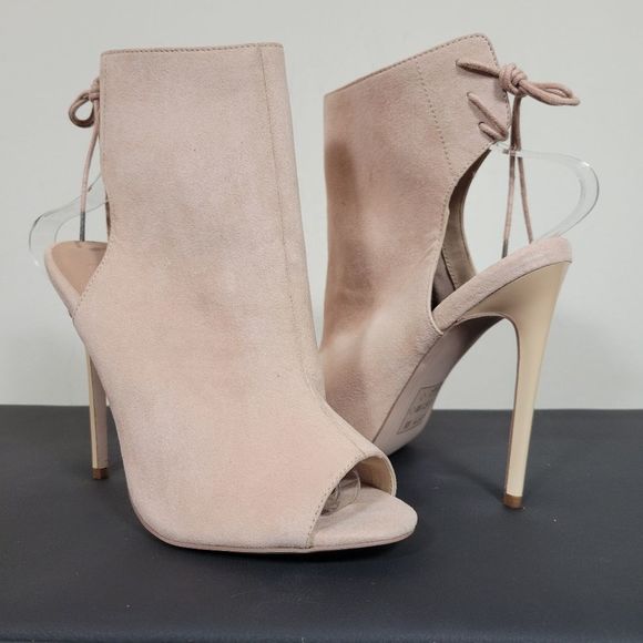 Asos Nude Suede Peep Toe Side Zip Heels Size 6 - Picture 1 of 12